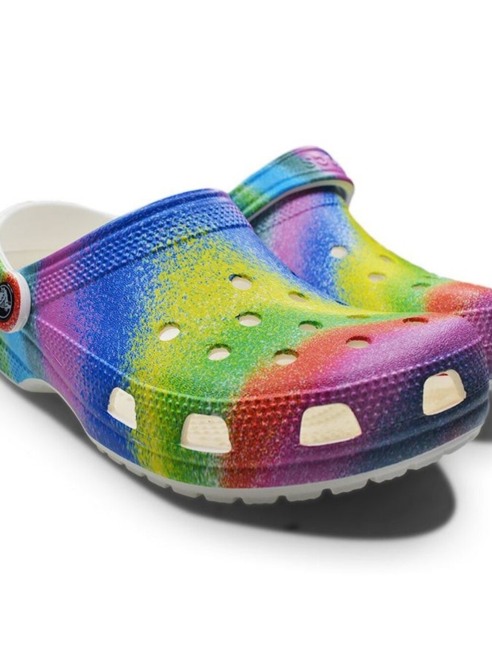 CROCS Spray Dye Raimbow Multicolor Size W7/M5 Charms Included And Can Be Removed